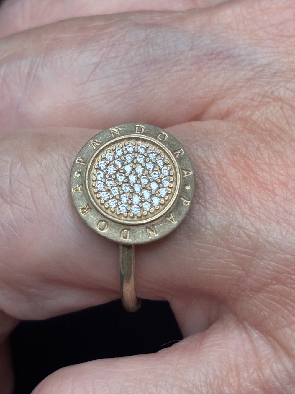 Pandora Rose Gold Pave Circle Logo Ring, size 8